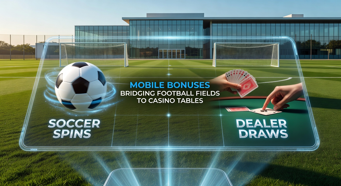 Live-Stream eines Fußballspiels neben einem mobilen Casino-Tisch mit Bonus-Anzeige